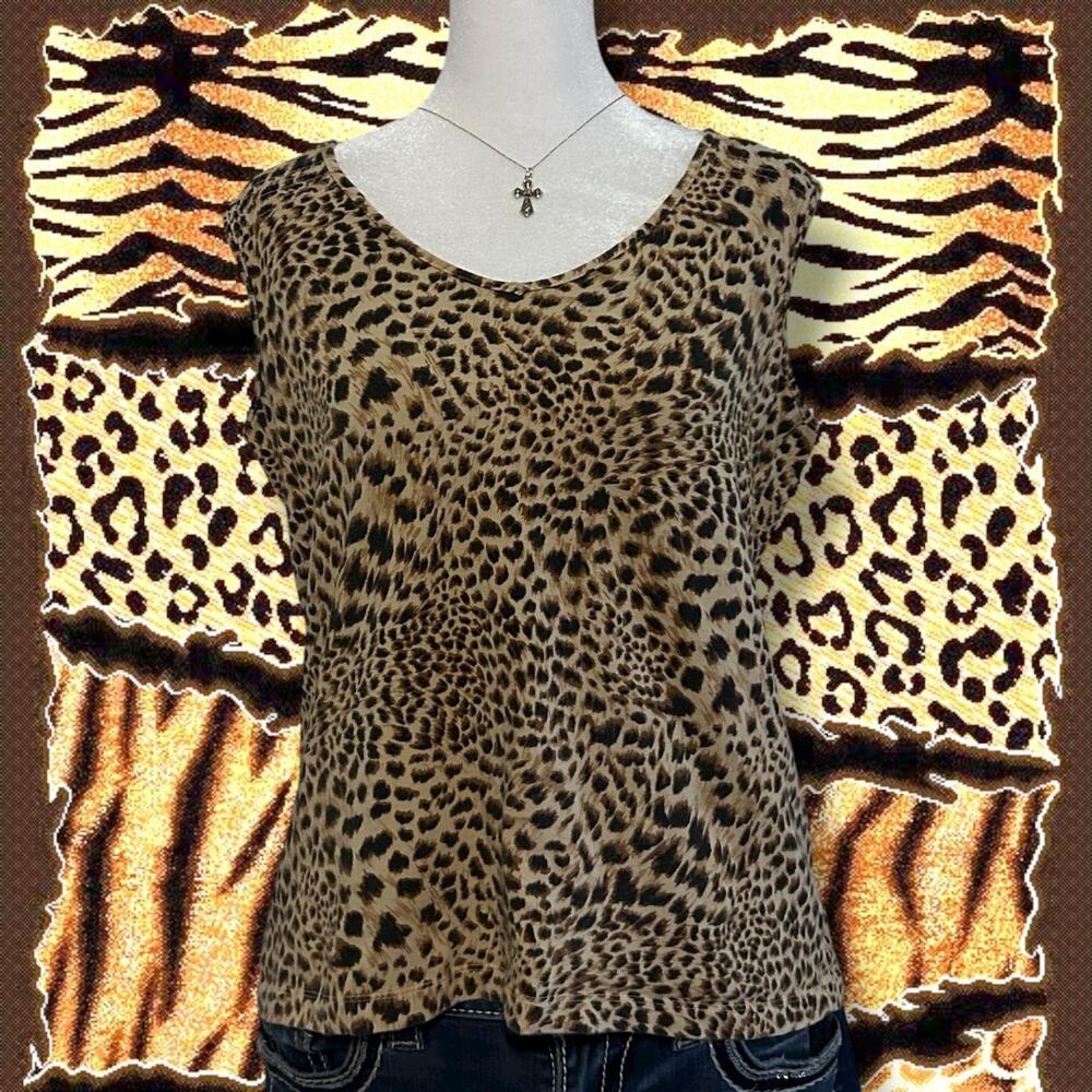 cream tan and black animal print leopard sleeveless top